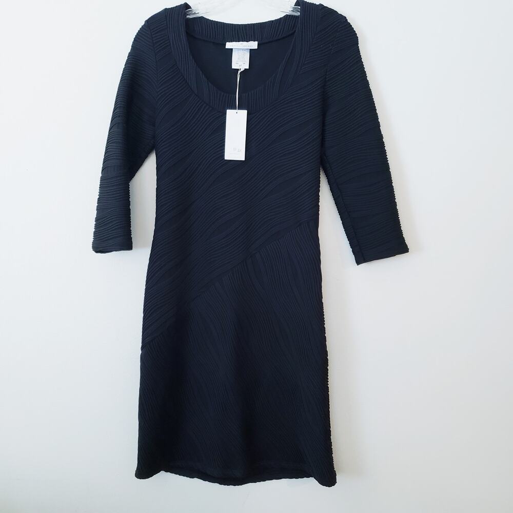 New Papillon Blanc 3/4 Sleeve Textured Wave Little Black Dress Size Small
